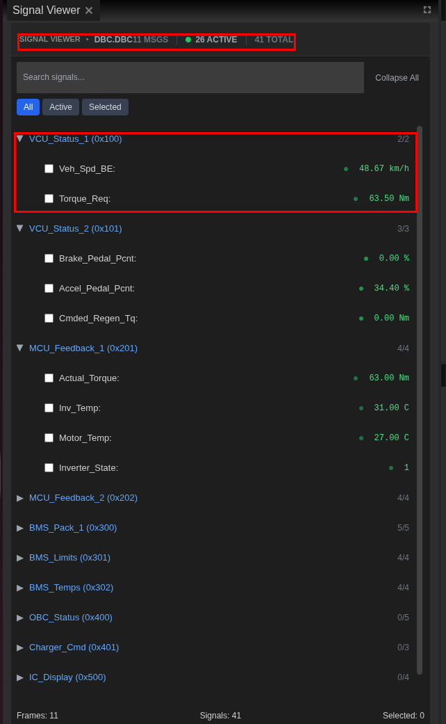 Signal Viewer with expanded frames