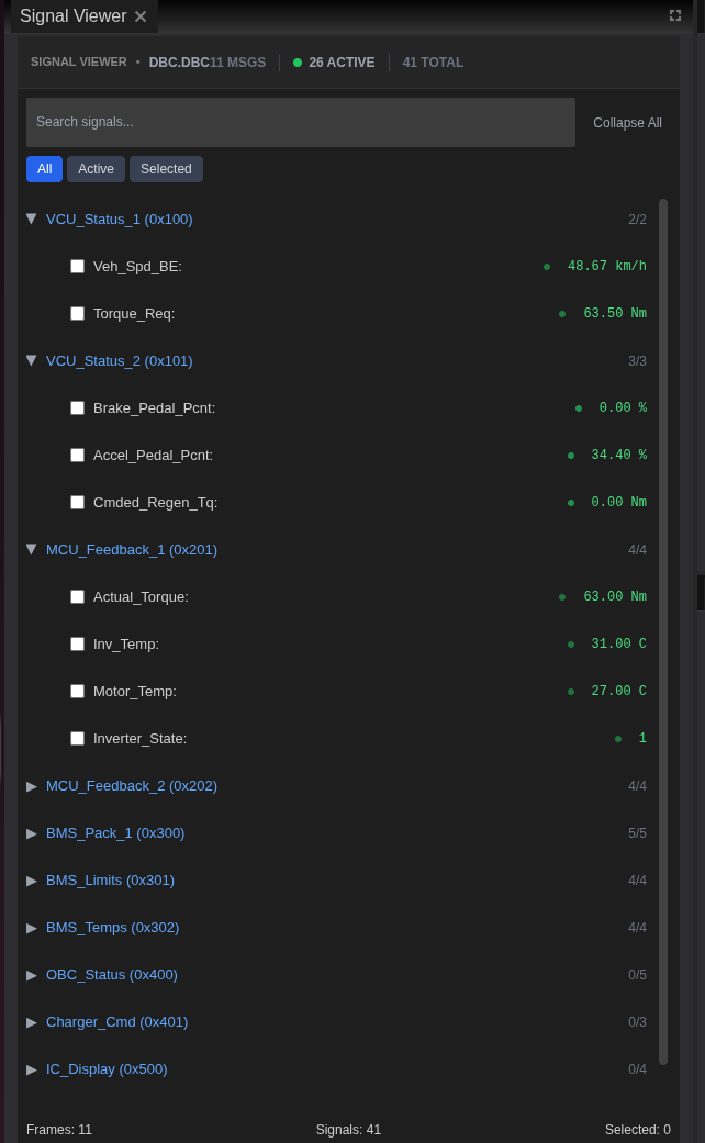 Signal Viewer showing decoded frames and signals