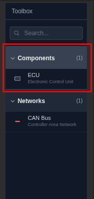 Toolbox panel showing ECU component to drag