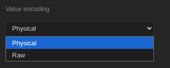 Value encoding dropdown in the signal options dialog