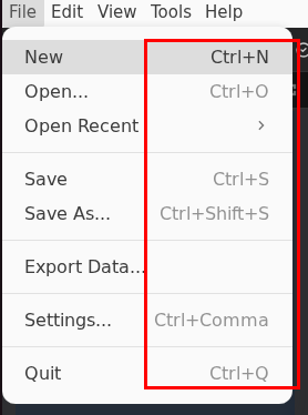 File menu showing shortcut hints