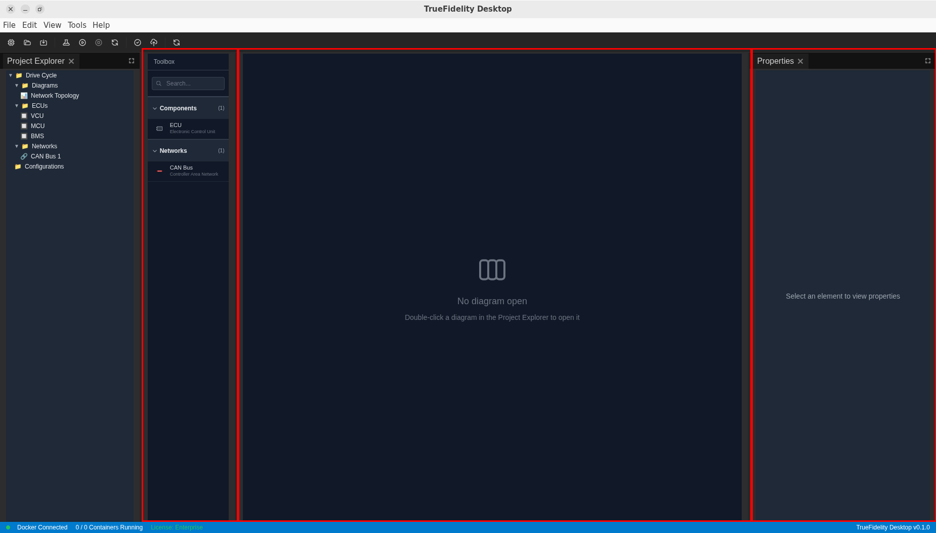 System Design workspace showing Toolbox, Canvas, and Properties panels