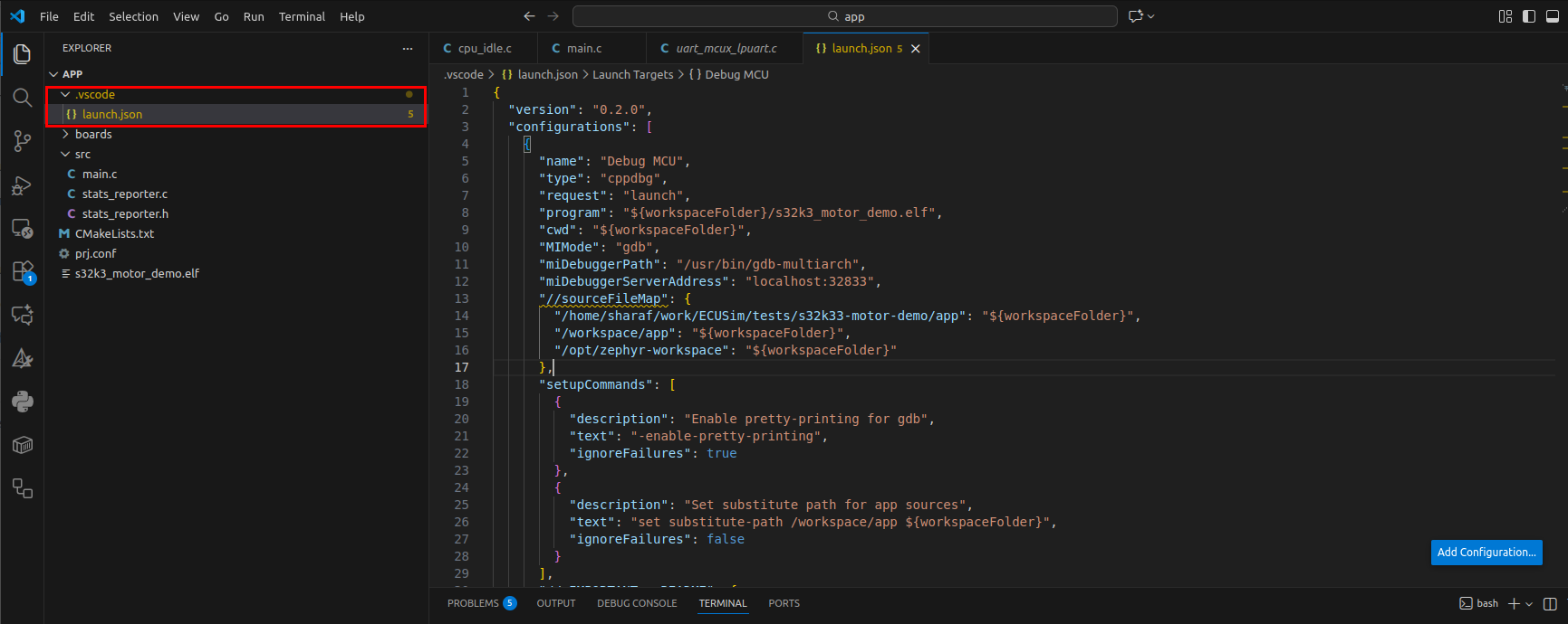 VS Code launch.json configuration file