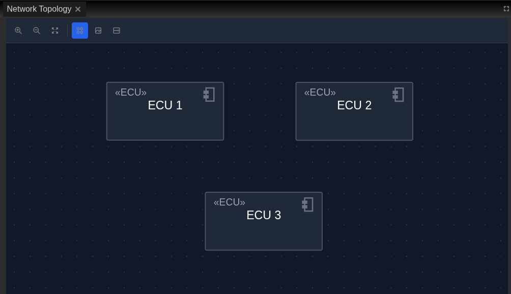 Three ECUs positioned on the System Canvas