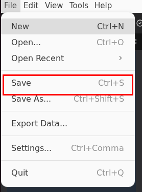 File menu with Save option highlighted
